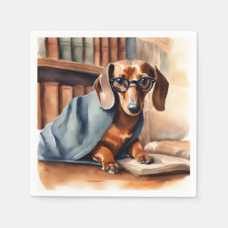Guardanapo De Papel Vintage Dachshund na Biblioteca Antiga