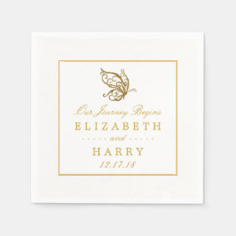 Guardanapo De Papel Vintage Dourado Casamento com Borboleta da Literat