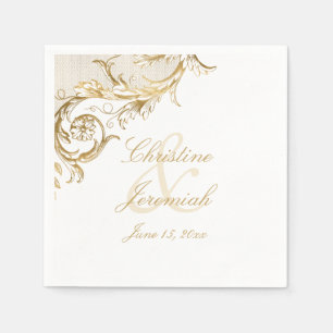Guardanapo De Papel Vintage Dourado Floral Damask Script Names Casamen
