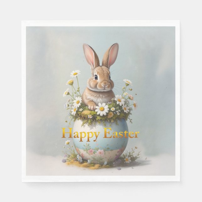 Guardanapo De Papel Vintage Easter Bunny with daisies (Frente)