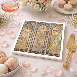 Guardanapo De Papel Vintage Elegante Art Nouveau Mucha Tempos do Dia