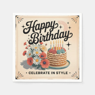 Guardanapo De Papel Vintage "Feliz Aniversário - Celebre com Estilo"
