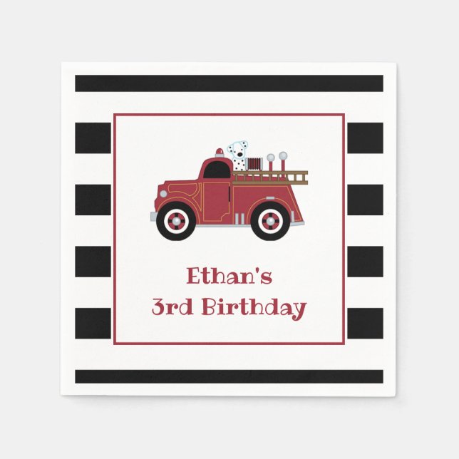Guardanapo De Papel Vintage Fire Truck Birthday Napkins (Frente)