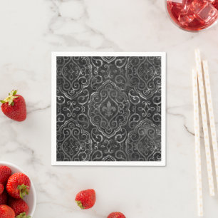 Guardanapo De Papel Vintage Fleur de Lis Black Silver Grunge Damask