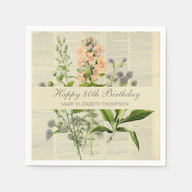 Guardanapo De Papel Vintage Floral 80 Birthday (Frente)