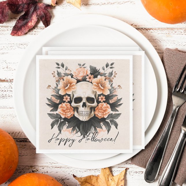 Guardanapo De Papel Vintage Floral Skull Halloween (Spooky but elegant floral Halloween napkins.)