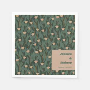 Guardanapo De Papel Vintage Forest Green Blush Floral Boho Casamento