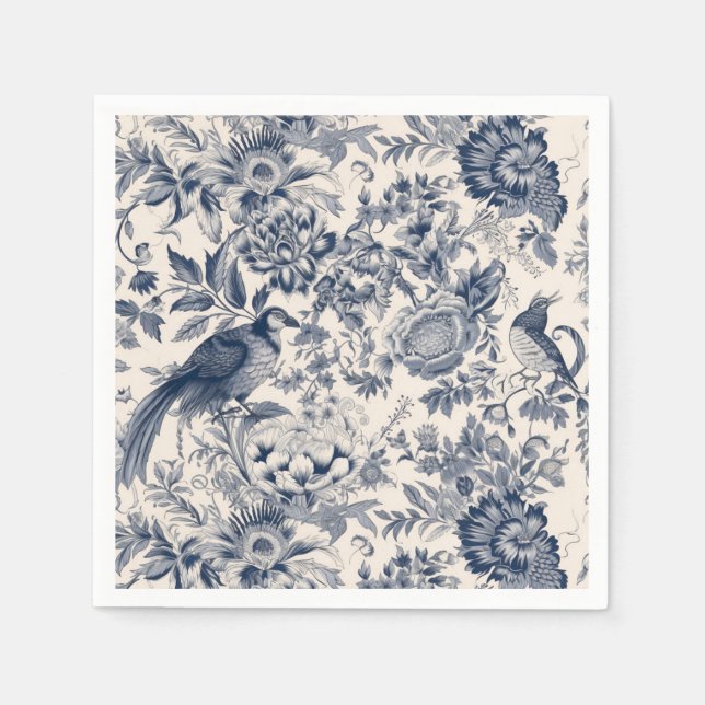 Guardanapo De Papel Vintage French Blue Toile Fleurie (Frente)