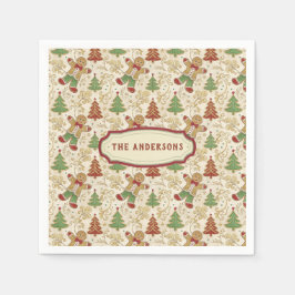 Guardanapo De Papel Vintage Gingerbird Man & Christmas Trees Custom