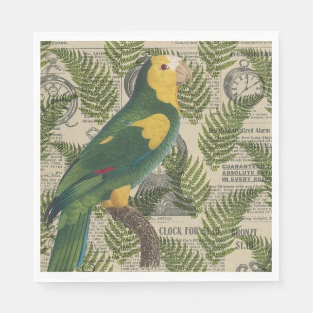 Guardanapo De Papel Vintage Green Parrot Tropical (Frente)