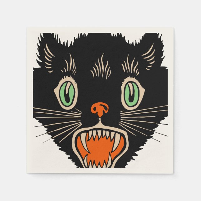 Guardanapo De Papel Vintage Halloween Assustado Gato Negro (Frente)