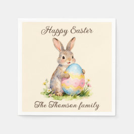 Guardanapo De Papel Vintage Happy Easter Bunny with Egg Family