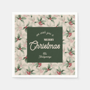 Guardanapo De Papel Vintage Holly e Berries Feliz Natal