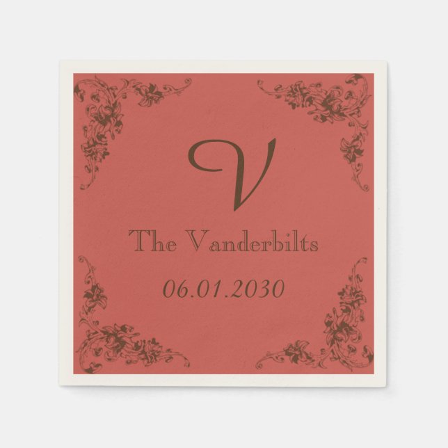 Guardanapo De Papel Vintage Hydrangea Monograma Wedkin (Frente)