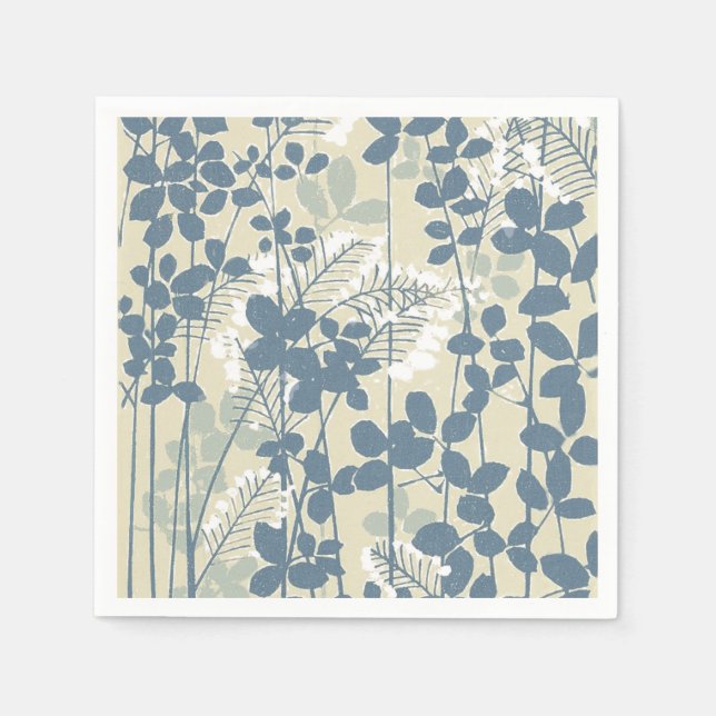 Guardanapo De Papel Vintage Japonês Azul Botânico: Samambaia de Folha  (Frente)