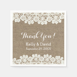 Guardanapo De Papel Vintage Lace & Burlap Rustic Weding Obrigado