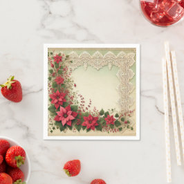 Guardanapo De Papel Vintage Lace Frame Poinsettia Floral