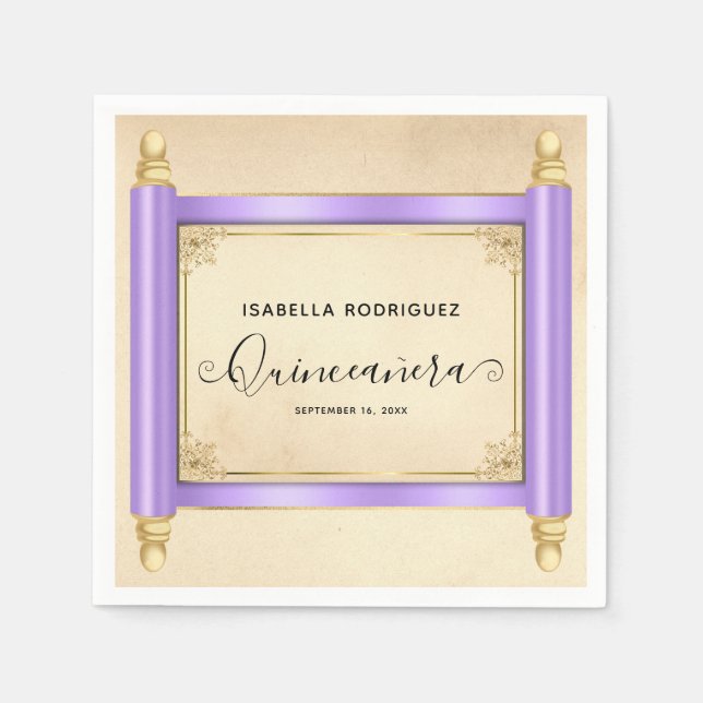 Guardanapo De Papel Vintage Lilac Scroll Quinceañera (Frente)