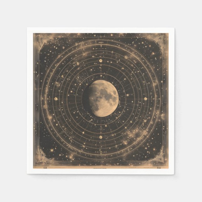 Guardanapo De Papel Vintage Lunar Celestial Map Design (Frente)