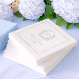Guardanapo De Papel Vintage Monograma Crista Azul Poeira de Casamento
