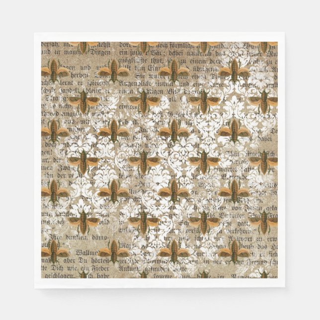 Guardanapo De Papel Vintage Moth e Newsprint Collage (Frente)