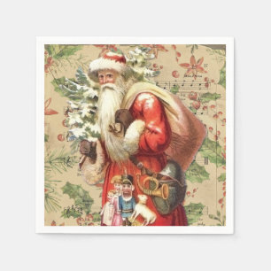 Guardanapo De Papel Vintage Papai Noel com Brinquedos e Árvore de Nata