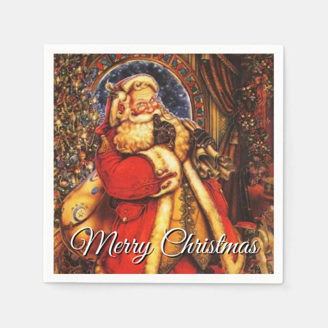 Guardanapo De Papel Vintage Papai Noel Sua Saudação (Frente)