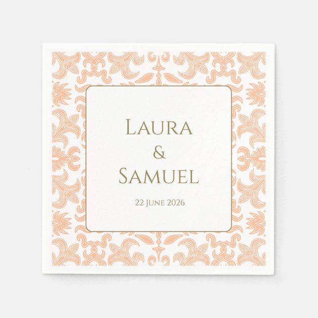 Guardanapo De Papel Vintage Peach Wedings Personalizadas (Frente)