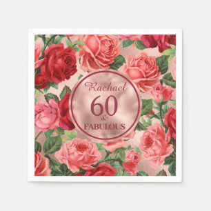 Guardanapo De Papel Vintage Pink Rosa vermelha 60 e Fabuloso Aniversá