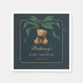 Guardanapo De Papel Vintage Plaid Tartan Teddy Bear Green Bow