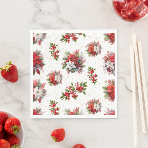 Guardanapo De Papel Vintage Poinsettias E Holly Christmas White