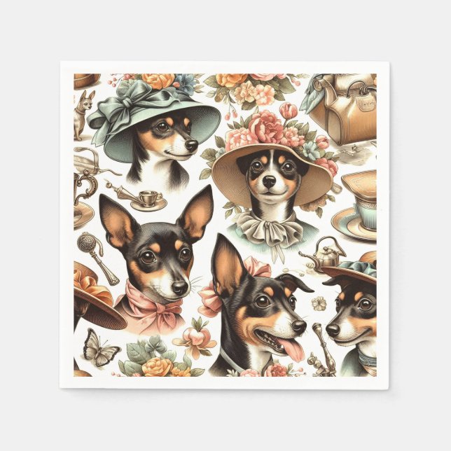 Guardanapo De Papel Vintage Rat Terrier Seamless (Frente)