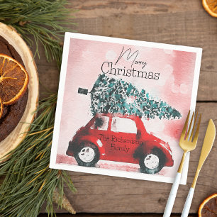 Guardanapo De Papel Vintage Red Car com Árvore de Natal Ligada ao Telh