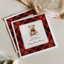 Guardanapo De Papel Vintage Red Tartan Teddy Bear Baby Shower
