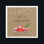 Guardanapo De Papel Vintage Red Truck & Tree Christmas Party Napkin<br><div class="desc">Um carrinho vermelho adorável cheio de uma árvore de Natal recentemente cortada, presentes e canetas doces é apresentado nesta Feliz Pequeno Cartão de Natal. Luzes de cordas reviradas para cima. A frente da placa está sobre um fundo de papel kraft rústico. Tão fofo! Não seria um encantador complemento festivo para...</div>