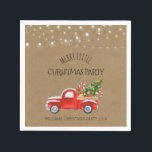 Guardanapo De Papel Vintage Red Truck & Tree Christmas Party Napkin<br><div class="desc">Um carrinho vermelho adorável cheio de uma árvore de Natal recentemente cortada, presentes e canetas doces é apresentado nesta Feliz Pequeno Cartão de Natal. Luzes de cordas reviradas para cima. A frente da placa está sobre um fundo de papel kraft rústico. Tão fofo! Não seria um encantador complemento festivo para...</div>
