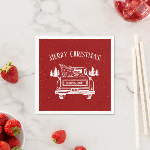 Guardanapo De Papel Vintage Red Truck White Feliz Natal