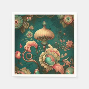 Guardanapo De Papel Vintage retro design floral verde