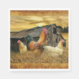 Guardanapo De Papel Vintage Rooster Hens Russo Barn Coop