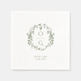 Guardanapo De Papel Vintage Sage Green French Floral Monogram Wedding