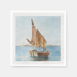 Guardanapo De Papel Vintage Sailboat Watercolor Coastal Water View