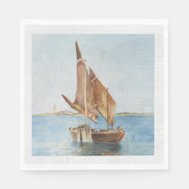 Guardanapo De Papel Vintage Sailboat Watercolor Coastal Water View