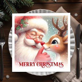 Guardanapo De Papel Vintage Santa Rudolph Holiday Christmas Dinner