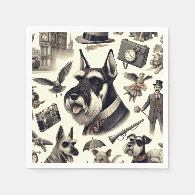 Guardanapo De Papel Vintage Schnauzer Seamless (Frente)