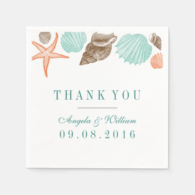 Guardanapo De Papel Vintage Seashells Paper Napkin for Beach Weding (Frente)