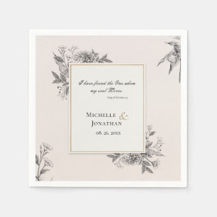 Guardanapo De Papel Vintage Simple Hand Drawn Floral Christian Weding