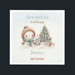 Guardanapo De Papel Vintage Snowman Blue Christmas Boy Chá de fraldas<br><div class="desc">Bonitos guardanapos de chá de fraldas de Natal,  com um bonitinho bonitinho bonitão de neve,  árvore de Natal com presentes e neve em azul,  com vibrações antigas. Personalize facilmente o texto - Kate Eden Art</div>