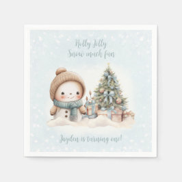 Guardanapo De Papel Vintage Snowman Boy primeiro aniversario Azul de N