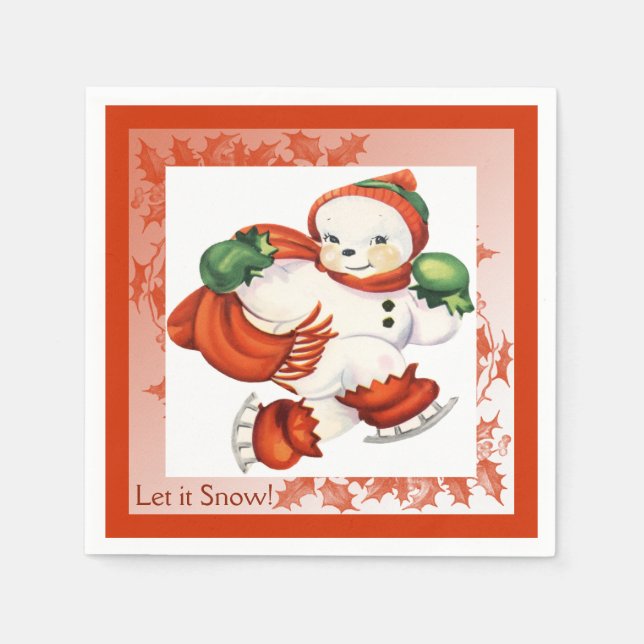Guardanapo De Papel Vintage Snowman Christmas Napkins (Frente)