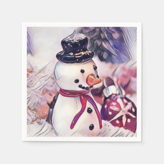 Guardanapo De Papel Vintage Snowman no Desenho de Neve